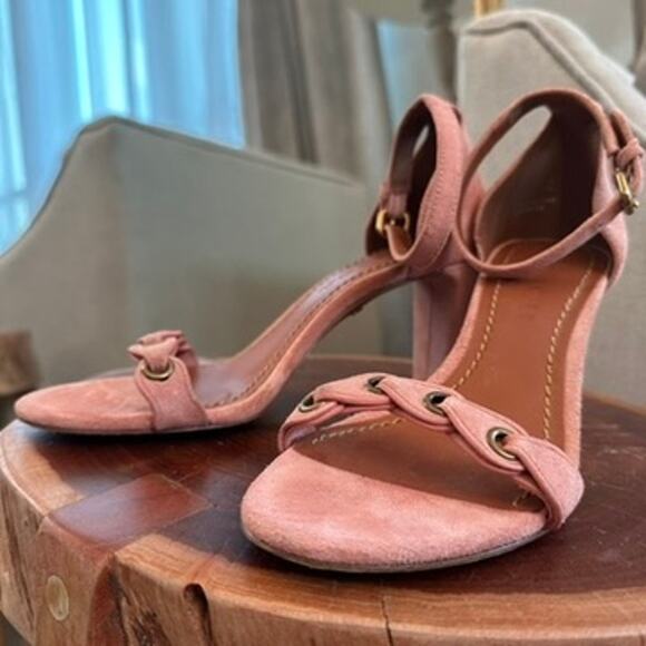 Coach Link Peony Pink Suede Ankle Strap Heel Sandal - Picture 2 of 10